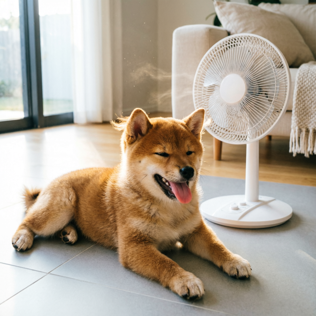Happy dog cooling off in the heat